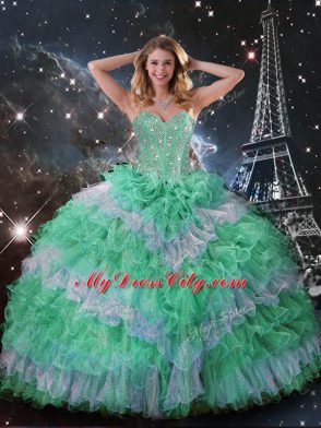Fabulous Organza Sweetheart Sleeveless Lace Up Beading and Ruffled Layers Sweet 16 Dress in Multi-color