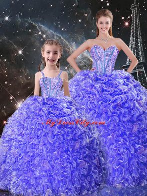 Purple Sleeveless Beading and Ruffles Floor Length Quinceanera Dresses