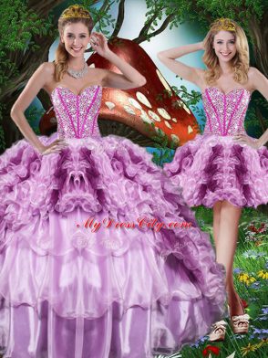 Multi-color Sweetheart Neckline Beading and Ruffles and Ruffled Layers Vestidos de Quinceanera Sleeveless Lace Up
