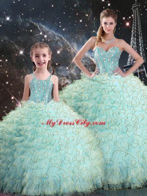 Fitting Light Blue Sweetheart Lace Up Beading and Ruffles Quinceanera Gowns Sleeveless