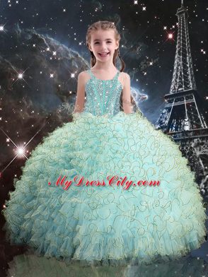 Fitting Light Blue Sweetheart Lace Up Beading and Ruffles Quinceanera Gowns Sleeveless