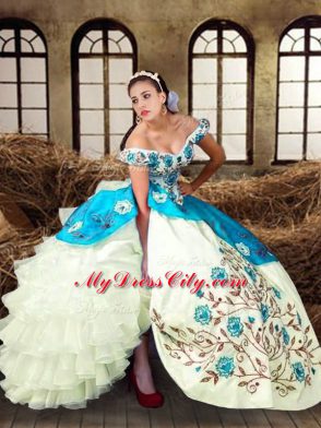 Multi-color Sleeveless Floor Length Embroidery and Ruffled Layers Lace Up Sweet 16 Quinceanera Dress