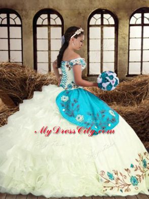 Multi-color Sleeveless Floor Length Embroidery and Ruffled Layers Lace Up Sweet 16 Quinceanera Dress