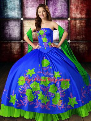 Simple Strapless Sleeveless Lace Up Quinceanera Dress Multi-color Satin