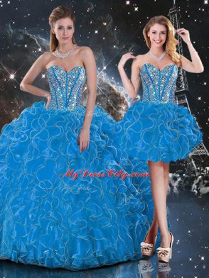 Organza Sleeveless Floor Length Sweet 16 Dresses and Beading and Ruffles