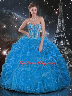Organza Sleeveless Floor Length Sweet 16 Dresses and Beading and Ruffles