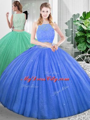 Sleeveless Organza Floor Length Zipper Quinceanera Dress in Baby Blue with Lace and Ruching