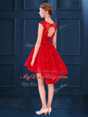 Baby Blue Satin and Lace Lace Up Wedding Party Dress Sleeveless High Low Lace