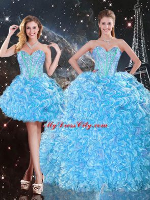 Beading and Ruffles Sweet 16 Quinceanera Dress Baby Blue Lace Up Sleeveless Floor Length
