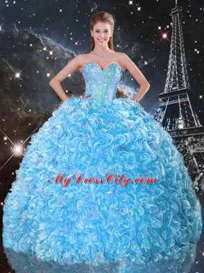 Beading and Ruffles Sweet 16 Quinceanera Dress Baby Blue Lace Up Sleeveless Floor Length