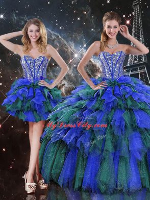 Delicate Beading and Ruffles and Ruffled Layers Vestidos de Quinceanera Multi-color Lace Up Sleeveless Floor Length