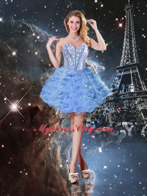 Blue Tulle Lace Up Quince Ball Gowns Sleeveless Floor Length Beading and Ruffled Layers
