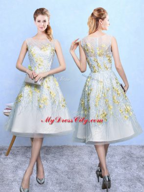 Adorable Sleeveless Zipper Knee Length Embroidery Bridesmaids Dress