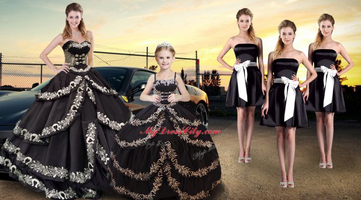 Black Sleeveless Embroidery and Ruffled Layers Floor Length 15 Quinceanera Dress