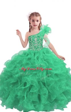 Best Apple Green Sleeveless Beading and Ruffles Floor Length Little Girls Pageant Dress Wholesale