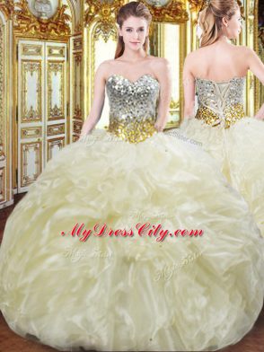 Discount Sleeveless Beading and Ruffles Lace Up Sweet 16 Dress