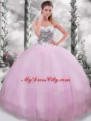 Sleeveless Brush Train Beading Lace Up 15 Quinceanera Dress