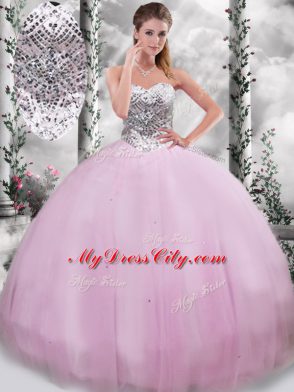 Sleeveless Brush Train Beading Lace Up 15 Quinceanera Dress