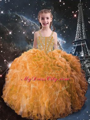 Super Orange Red Lace Up Straps Beading and Ruffles Party Dresses Organza Sleeveless
