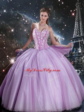 Ball Gowns Sweet 16 Dresses Lavender Sweetheart Tulle Sleeveless Floor Length Lace Up