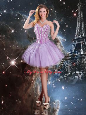 Ball Gowns Sweet 16 Dresses Lavender Sweetheart Tulle Sleeveless Floor Length Lace Up