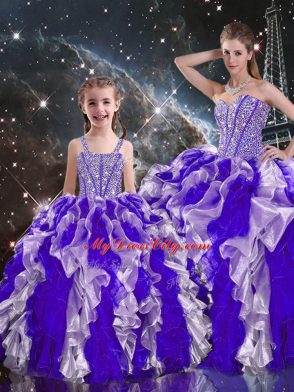 Multi-color Lace Up Sweetheart Beading and Ruffles Vestidos de Quinceanera Organza Sleeveless