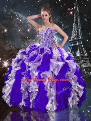 Multi-color Lace Up Sweetheart Beading and Ruffles Vestidos de Quinceanera Organza Sleeveless