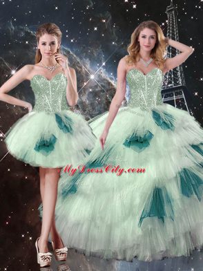 Sleeveless Beading and Ruffled Layers and Sequins Lace Up Sweet 16 Quinceanera Dress