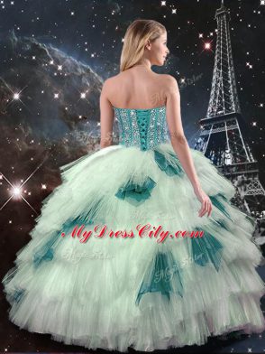 Sleeveless Beading and Ruffled Layers and Sequins Lace Up Sweet 16 Quinceanera Dress