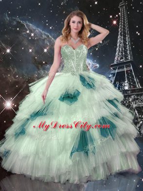 Sleeveless Beading and Ruffled Layers and Sequins Lace Up Sweet 16 Quinceanera Dress
