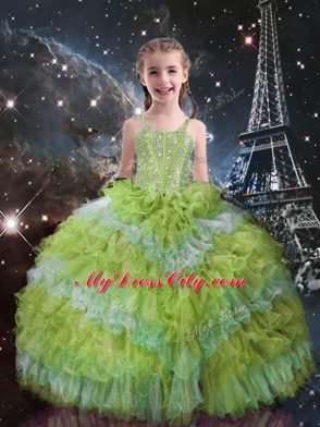 Multi-color Ball Gowns Beading and Ruffled Layers and Sequins Vestidos de Quinceanera Lace Up Organza Sleeveless Floor Length