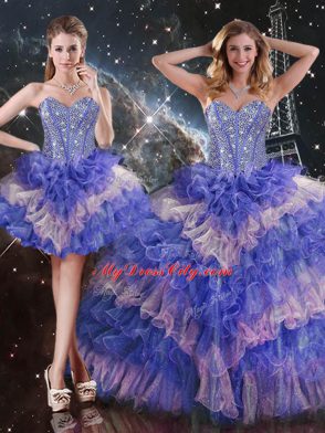 Sleeveless Beading and Ruffled Layers Lace Up 15th Birthday Dress