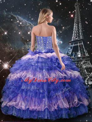 Sleeveless Beading and Ruffled Layers Lace Up 15th Birthday Dress