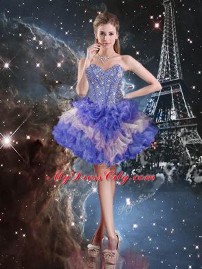 Sleeveless Beading and Ruffled Layers Lace Up 15th Birthday Dress