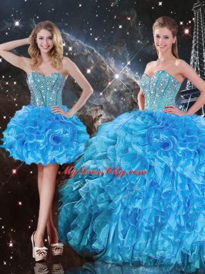 Baby Blue Sweetheart Neckline Beading and Ruffles Sweet 16 Dress Sleeveless Lace Up