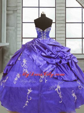 Stunning Purple Strapless Neckline Appliques and Pick Ups Quinceanera Gown Sleeveless Zipper