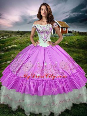 Taffeta Sleeveless Floor Length Quinceanera Gown and Beading and Embroidery and Ruffled Layers