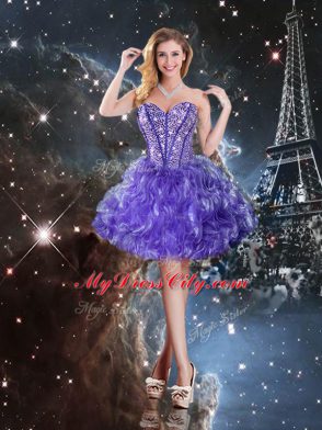 Purple Organza Lace Up Sweetheart Sleeveless Floor Length Quinceanera Dress Beading and Ruffles