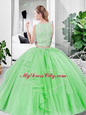 Suitable Sleeveless Floor Length Lace and Ruffled Layers Zipper Ball Gown Prom Dress