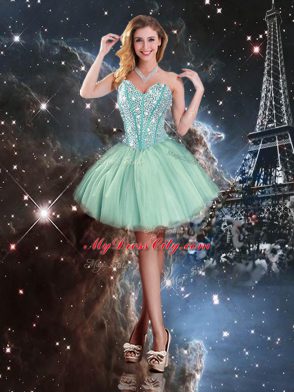 Designer Sleeveless Tulle Floor Length Lace Up Quinceanera Dress in Turquoise with Beading