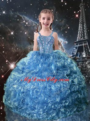 Best Floor Length Ball Gowns Sleeveless Baby Blue Pageant Dress Wholesale Lace Up