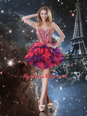 Sweetheart Sleeveless 15th Birthday Dress Floor Length Beading and Ruffles and Ruffled Layers Multi-color Organza