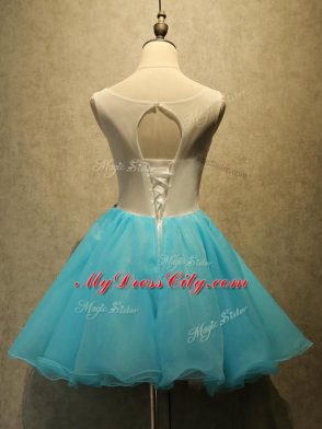 Modern Sleeveless Organza Mini Length Lace Up Prom Evening Gown in Green with Embroidery