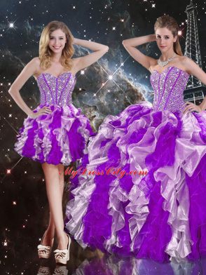 Captivating Sleeveless Lace Up Floor Length Beading and Ruffles Sweet 16 Quinceanera Dress