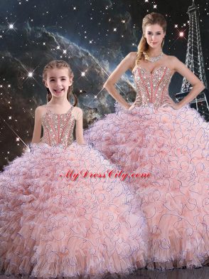 Edgy Sleeveless Beading and Ruffles Lace Up Sweet 16 Quinceanera Dress