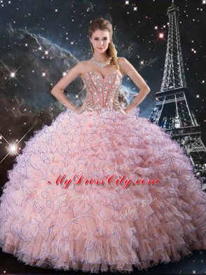Edgy Sleeveless Beading and Ruffles Lace Up Sweet 16 Quinceanera Dress