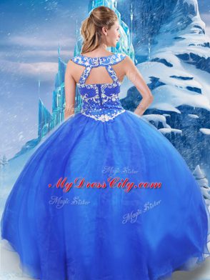 Edgy Organza V-neck Sleeveless Zipper Beading 15 Quinceanera Dress in Blue