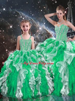 Multi-color Lace Up 15 Quinceanera Dress Beading and Ruffles Sleeveless Floor Length