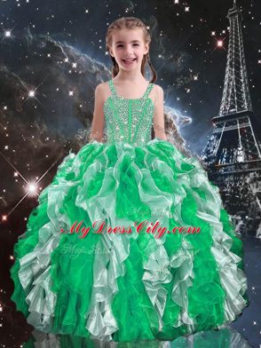 Multi-color Lace Up 15 Quinceanera Dress Beading and Ruffles Sleeveless Floor Length