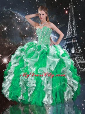 Multi-color Lace Up 15 Quinceanera Dress Beading and Ruffles Sleeveless Floor Length